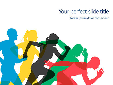 Plantilla de PowerPoint - siluetas coloridas de hombres y mujeres corriendo, Plantilla de PowerPoint, 15901, Deportes — PoweredTemplate.com