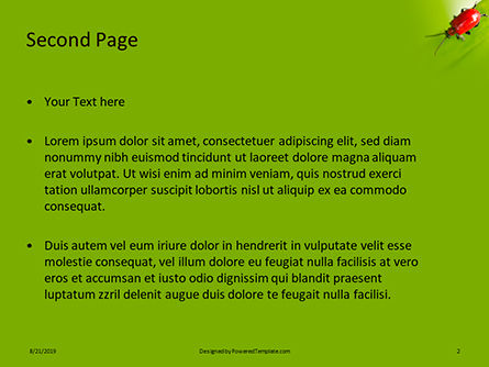 Modèle PowerPoint gratuit de doryphore assis sur une feuille verte, Diapositive 2, 15902, Nature / Environnement — PoweredTemplate.com