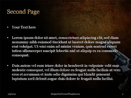 Modelo de PowerPoint Grátis - revólver no chão com respingos de sangue, Deslizar 2, 15934, Legal — PoweredTemplate.com