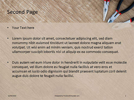 Modèle PowerPoint de pliers and wire cutters on wooden fool, Diapositive 2, 15945, Carrière / Industrie — PoweredTemplate.com