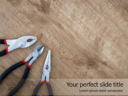 Modelo do PowerPoint - pliers and wire cutters on wooden fool, Modelo do PowerPoint, 15945, Carreiras/Indústria — PoweredTemplate.com