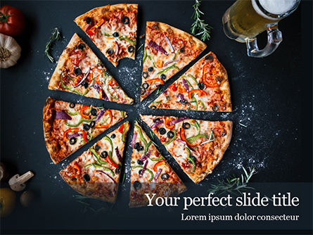 Pizza on Black Table with Ingredients Presentation, 15946, Food & Beverage — PoweredTemplate.com