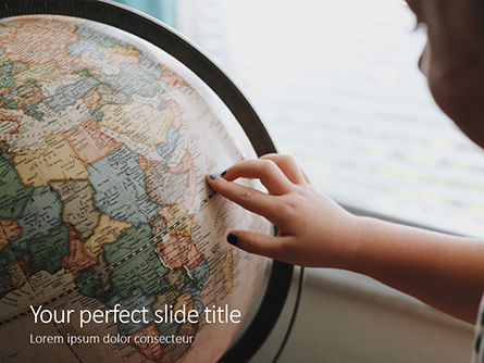 A Schoolgirl Touches the Globe Presentation, Free PowerPoint Template, 15951, Education & Training — PoweredTemplate.com