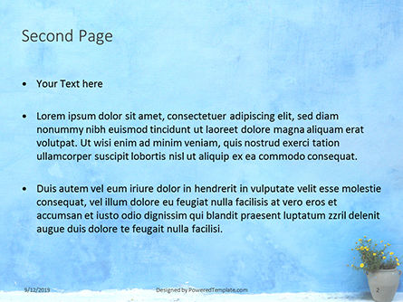 有花的街道罐对蓝色墙壁PowerPoint模板, 幻灯片 2, 15958, Art & Entertainment — PoweredTemplate.com