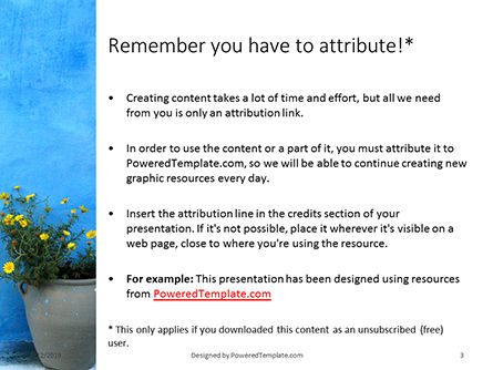 파워포인트 템플릿 - 파란 벽에 꽃과 함께 거리 냄비, 슬라이드 3, 15958, Art & Entertainment — PoweredTemplate.com