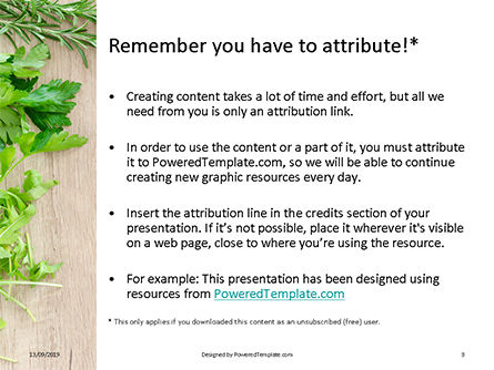 Plantilla de PowerPoint gratis - fresh herbs on wooden cutting board, Diapositiva 3, 15963, Food & Beverage — PoweredTemplate.com