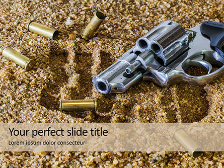 Revolver on Sand with Scattered Cartridges Presentation, PowerPoint Template, 15991, Legal — PoweredTemplate.com