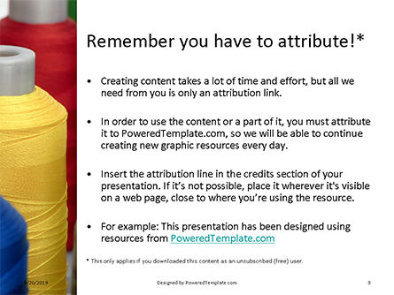 Plantilla de PowerPoint gratis - bobinas con hilos multicolores para coser, Diapositiva 3, 15994, Profesiones/ Industria — PoweredTemplate.com
