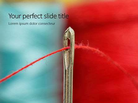 Red Thread Going Through Needle Eye Presentation, PowerPoint Template, 16003, Careers/Industry — PoweredTemplate.com