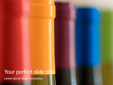 Modèle PowerPoint gratuit de bouteilles de vin avec des capsules colorées, Gratuit Modele PowerPoint, 16005, Food & Beverage — PoweredTemplate.com