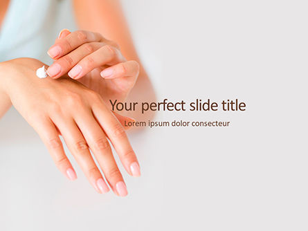 Woman Applying Lotion on Hands Presentation, PowerPoint Template, 16010, Medical — PoweredTemplate.com