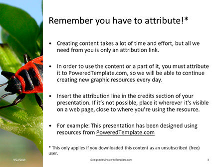 在绿色树枝上的萤火虫pyrhocoris apterus免费PowerPoint模板, 幻灯片 3, 16012, 自然与环境 — PoweredTemplate.com