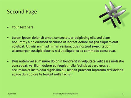 Plantilla de PowerPoint - cuatro cuchillos levitando sobre fondo verde, Diapositiva 2, 16027, Profesiones/ Industria — PoweredTemplate.com