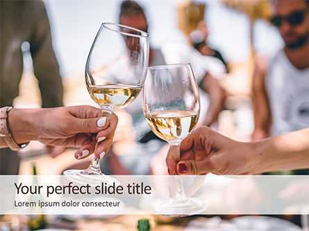 Clinking Glasses with White Wine and Toasting Presentation, Free PowerPoint Template, 16044, Food & Beverage — PoweredTemplate.com
