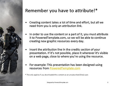 Two Firefighters Standing Beside Smoke Presentation, Slide 3, 16045, Careers/Industry — PoweredTemplate.com