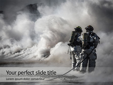 Two Firefighters Standing Beside Smoke Presentation, 16045, Careers/Industry — PoweredTemplate.com