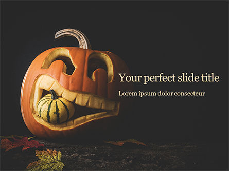 Halloween Gesneden Pompoen In Duisternis Gratis Powerpoint Template, Gratis PowerPoint-sjabloon, 16046, Vakantie/Speciale Gelegenheden — PoweredTemplate.com