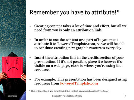 Plantilla de PowerPoint gratis - un hombre cubriéndose la cara con papel con cara triste dibujada, Diapositiva 3, 16066, Pessoas — PoweredTemplate.com