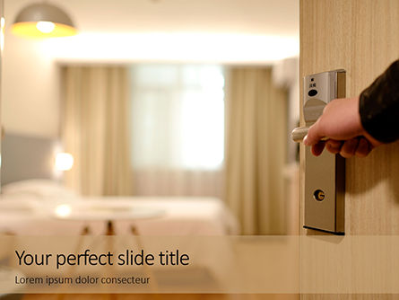 A Person Hand Opening Hotel Room Presentation, PowerPoint Template, 16076, Careers/Industry — PoweredTemplate.com