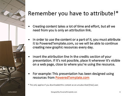 Modelo do PowerPoint - uma sala de reuniões e uma mesa de conferência vazias, Deslizar 3, 16085, Negócios — PoweredTemplate.com