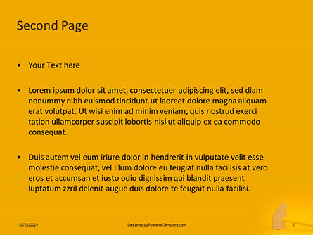 Wooden Mallet Hammer On Yellow Background Gratis Powerpoint Template, Dia 2, 16133, Algemeen — PoweredTemplate.com