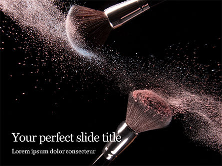 Two Makeup Brushes With Powder On Black Background PowerPoint Template, PowerPoint-sjabloon, 16140, Carrière/Industrie — PoweredTemplate.com