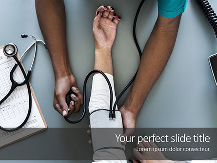 Doctor Taking Pulse of Patient Presentation, Free PowerPoint Template, 16153, People — PoweredTemplate.com