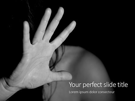 Modèle PowerPoint de woman covering her face in fear of domestic violence, Modele PowerPoint, 16165, Mensen — PoweredTemplate.com