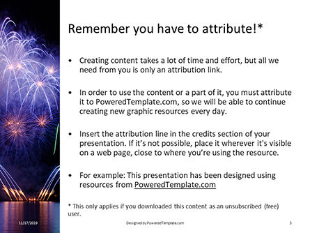 Fireworks Over Water In The Night Gratis Powerpoint Template, Dia 3, 16196, Vakantie/Speciale Gelegenheden — PoweredTemplate.com