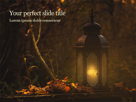 lantern in the autumn forest - 無料PowerPointテンプレート, 無料 PowerPointテンプレート, 16225, 自然＆環境 — PoweredTemplate.com