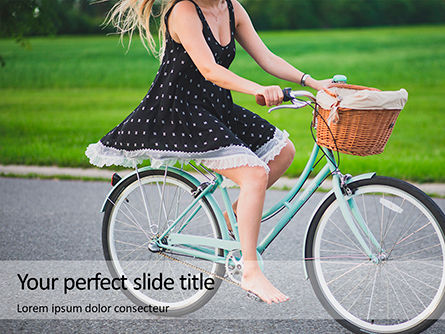 Barefoot Woman Riding Bicycle Presentation, PowerPoint Template, 16241, People — PoweredTemplate.com