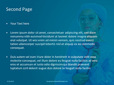 Plantilla de PowerPoint - cheerful woman physician in blue coat against turquoise background, Diapositiva 2, 16250, Médico — PoweredTemplate.com