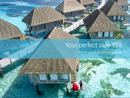 Beautiful Tropical Resort Bungalows PowerPoint Template, PowerPoint-sjabloon, 16251, Vakantie/Speciale Gelegenheden — PoweredTemplate.com