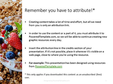 Modelo de PowerPoint Grátis - bowl of homemade granola with yogurt and fresh berries, Deslizar 3, 16274, Food & Beverage — PoweredTemplate.com