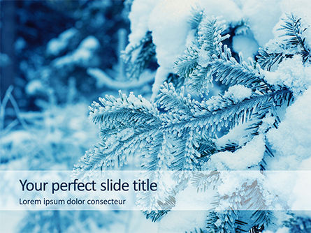 Pine Branches Covered With Hoarfrost And Snow Gratis Powerpoint Template, Gratis PowerPoint-sjabloon, 16281, Natuur & Milieu — PoweredTemplate.com
