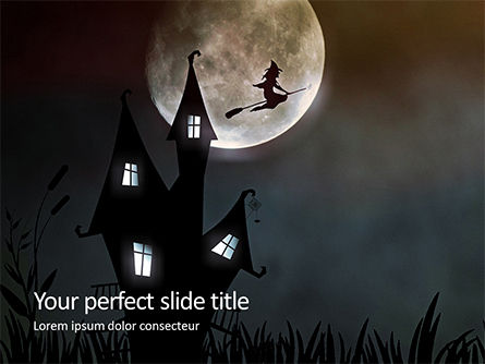 Modèle PowerPoint de scary background with flying witch on the full moon, Modele PowerPoint, 16286, Fêtes / Grandes occasions — PoweredTemplate.com