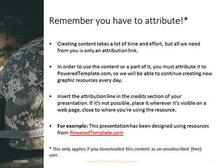 Modèle PowerPoint de two kevlar helmets with camouflaged cover, Diapositive 3, 16293, Militaire — PoweredTemplate.com