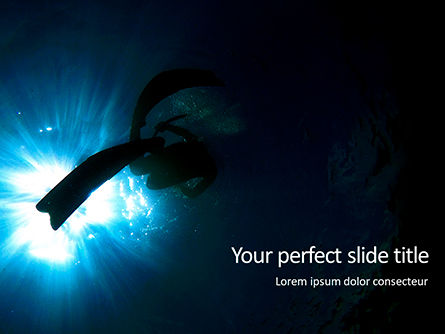 Scuba Diver Silhouette Against Sunburst Presentation, PowerPoint Template, 16295, Sports — PoweredTemplate.com