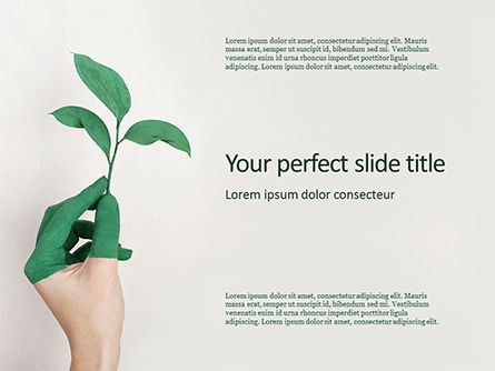 Women's Hand Is Holding Green Leaf Branch PowerPoint Template, 16301, Natuur & Milieu — PoweredTemplate.com