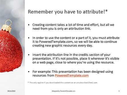 Modello PowerPoint Gratis - Christmas red bauble on snow, Slide 3, 16304, Vacanze/Occasioni Speciali — PoweredTemplate.com