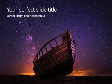 Abandoned Wooden Boat Against The Celestial Sky PowerPoint Template, PowerPoint-sjabloon, 16306, Natuur & Milieu — PoweredTemplate.com