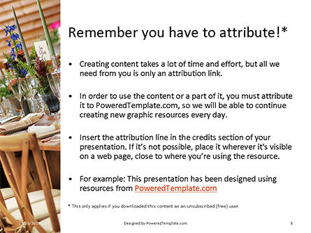 Plantilla de PowerPoint gratis - wooden dining table with flowers decoration and tableware set, Diapositiva 3, 16307, Vacaciones/ Ocasiones especiales — PoweredTemplate.com