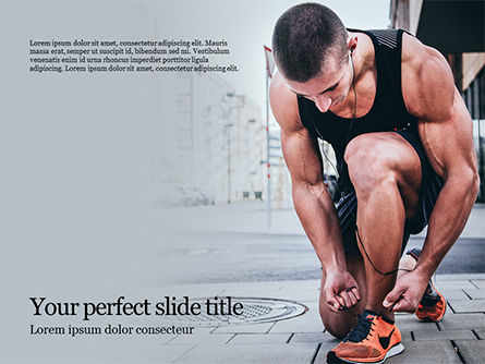 Plantilla de PowerPoint - a young athlete is tying shoelaces on sneakers, Plantilla de PowerPoint, 16308, Deportes — PoweredTemplate.com