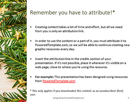 Modello PowerPoint Gratis - Christmas tree branches on wooden table, Slide 3, 16314, Vacanze/Occasioni Speciali — PoweredTemplate.com