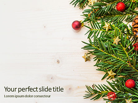Christmas Tree Branches on Wooden Table Presentation, Free PowerPoint Template, 16314, Holiday/Special Occasion — PoweredTemplate.com