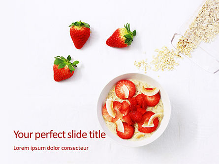 breakfast cereal dish with strawberries - 無料PowerPointテンプレート, 無料 PowerPointテンプレート, 16318, Food & Beverage — PoweredTemplate.com
