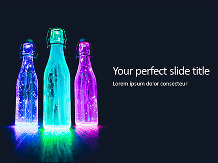 Three Lightened Bottles Presentation, PowerPoint Template, 16323, Art & Entertainment — PoweredTemplate.com