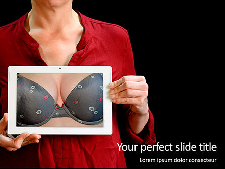 a woman holding tablet with bra - PowerPointテンプレート, PowerPointテンプレート, 16325, 医療 — PoweredTemplate.com