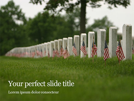Arlington National Cemetery with Flag Next to Each Headstone During Memorial Day Presentation, PowerPoint Template, 16339, Holiday/Special Occasion — PoweredTemplate.com