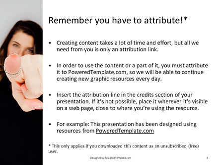 Modello PowerPoint Gratis - Close up of woman pointing her finger at you, Slide 3, 16372, Persone — PoweredTemplate.com